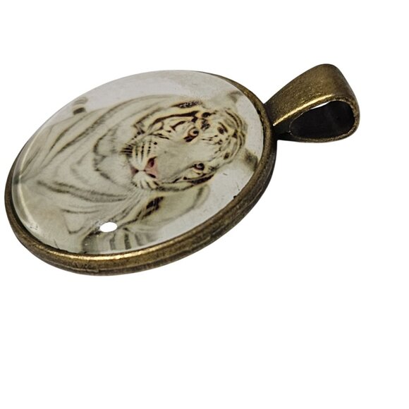 White Tiger Pendant Necklace Charm Glass Dome Antique Bronze Finish DIY Jewelry - Picture 2 of 4